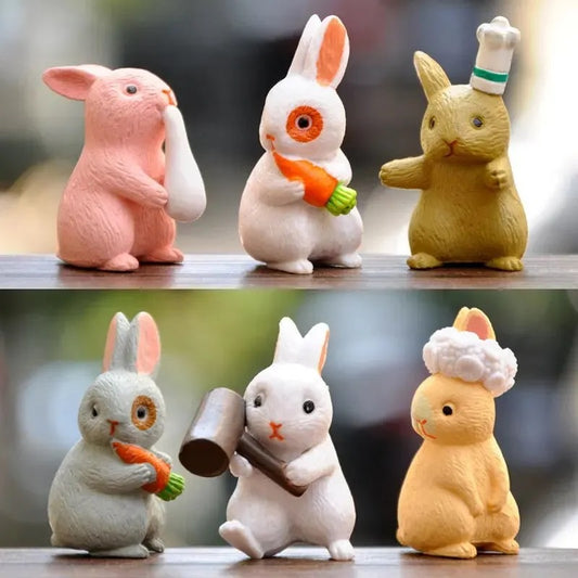 6pcs Cute Rabbit Figure for Desktop Decor